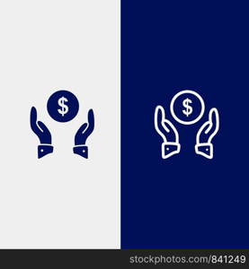 Insurance, Finance Insurance, Money, Protection Line and Glyph Solid icon Blue banner Line and Glyph Solid icon Blue banner