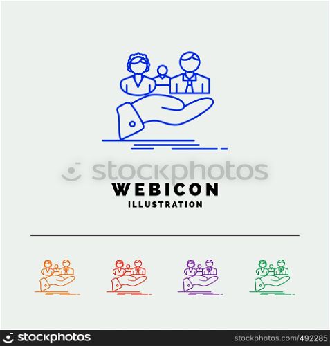 insurance, health, family, life, hand 5 Color Line Web Icon Template isolated on white. Vector illustration. Vector EPS10 Abstract Template background