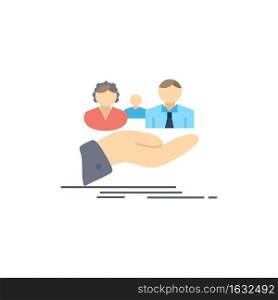 insurance, health, family, life, hand Flat Color Icon Vector