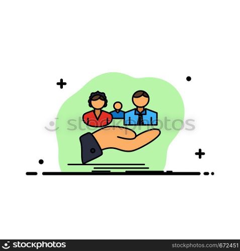 insurance, health, family, life, hand Flat Color Icon Vector