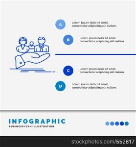 insurance, health, family, life, hand Infographics Template for Website and Presentation. Line Blue icon infographic style vector illustration. Vector EPS10 Abstract Template background