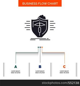 insurance, health, medical, protection, safe Business Flow Chart Design with 3 Steps. Glyph Icon For Presentation Background Template Place for text.. Vector EPS10 Abstract Template background