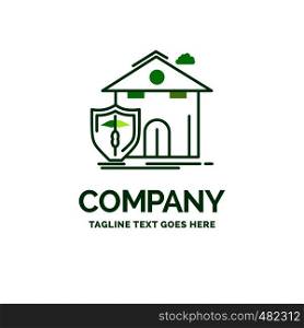 insurance, home, house, casualty, protection Flat Business Logo template. Creative Green Brand Name Design.