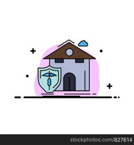 insurance, home, house, casualty, protection Flat Color Icon Vector