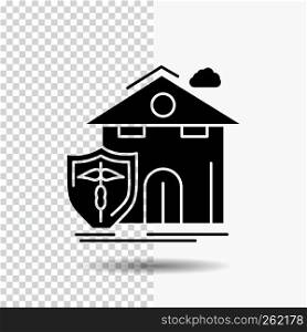 insurance, home, house, casualty, protection Glyph Icon on Transparent Background. Black Icon