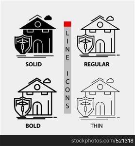 insurance, home, house, casualty, protection Icon in Thin, Regular, Bold Line and Glyph Style. Vector illustration. Vector EPS10 Abstract Template background