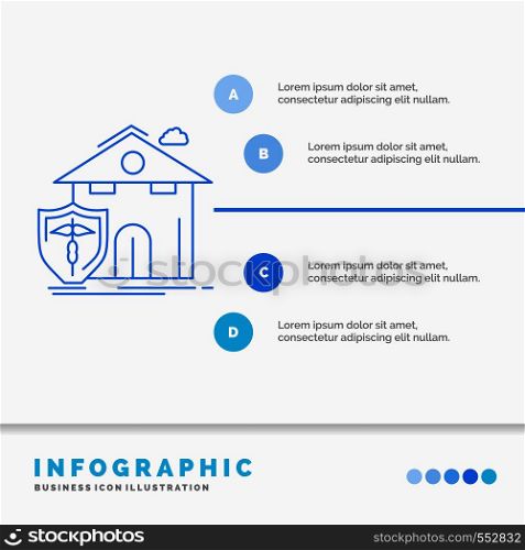 insurance, home, house, casualty, protection Infographics Template for Website and Presentation. Line Blue icon infographic style vector illustration. Vector EPS10 Abstract Template background