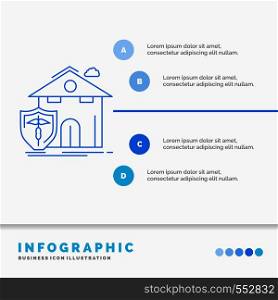 insurance, home, house, casualty, protection Infographics Template for Website and Presentation. Line Blue icon infographic style vector illustration. Vector EPS10 Abstract Template background