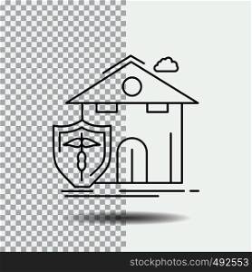 insurance, home, house, casualty, protection Line Icon on Transparent Background. Black Icon Vector Illustration. Vector EPS10 Abstract Template background