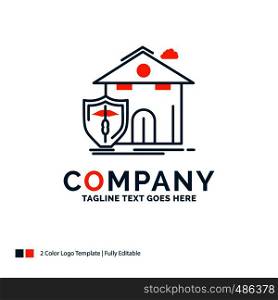 insurance, home, house, casualty, protection Logo Design. Blue and Orange Brand Name Design. Place for Tagline. Business Logo template.
