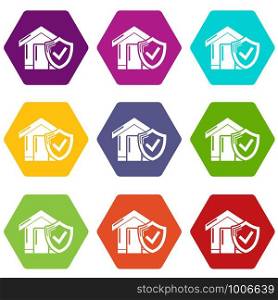Insurance home icons 9 set coloful isolated on white for web. Insurance home icons set 9 vector