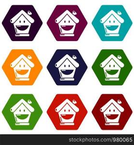 Insurance house icons 9 set coloful isolated on white for web. Insurance house icons set 9 vector