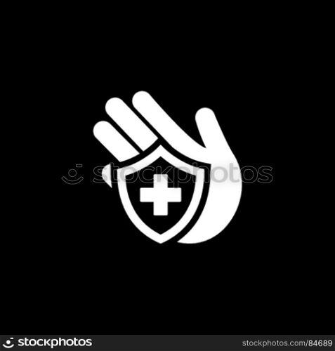 Insurance Icon. Flat Design.. Insurance Icon. Flat Design. Isolated Illustration. Hand and shield with cross.