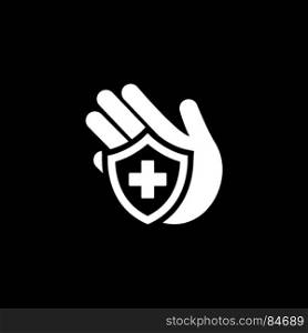 Insurance Icon. Flat Design.. Insurance Icon. Flat Design. Isolated Illustration. Hand and shield with cross.