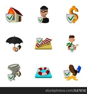 Insurance icons set. Cartoon illustration of 9 insurance vector icons for web. Insurance icons set, cartoon style