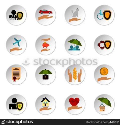 Insurance icons set. Flat illustration of 16 insurance vector icons set illustration. Insurance icons set, flat style