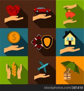 Insurance icons set. Flat illustration of 9 insurance vector icons for web. Insurance icons set, flat style