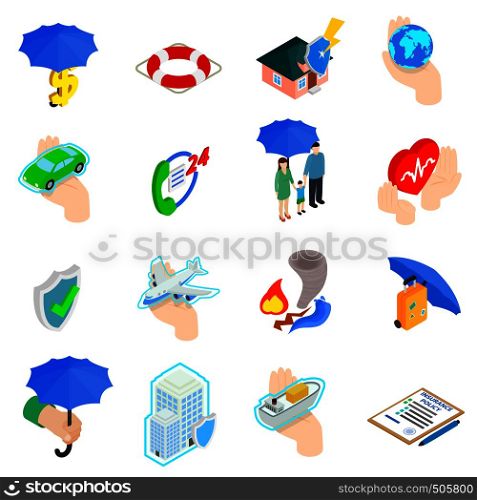 Insurance Icons set in isometric 3d style isolated on white background. Insurance Icons set, isometric 3d style