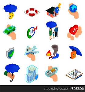 Insurance Icons set in isometric 3d style isolated on white background. Insurance Icons set, isometric 3d style