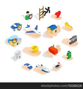 Insurance icons set in isometric 3d style isolated vector illustration. Insurance icons set, isometric 3d style