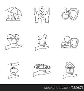 Insurance icons set. Outline illustration of 9 insurance vector icons for web. Insurance icons set, outline style