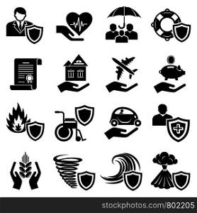 Insurance icons set. Simple illustration of 16 insurance vector icons for web. Insurance icons set, simple style