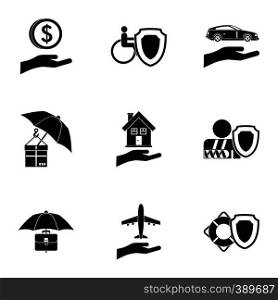 Insurance icons set. Simple illustration of 9 insurance vector icons for web. Insurance icons set, simple style