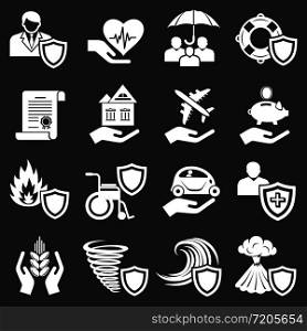Insurance icons set vector white isolated on grey background . Insurance icons set grey vector