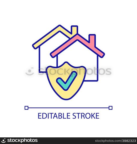 Insurance of real estate RGB color icon. Financial coverage for homeowners. Property protection policy. Isolated vector illustration. Simple filled line drawing. Editable stroke. Arial font used. Insurance of real estate RGB color icon
