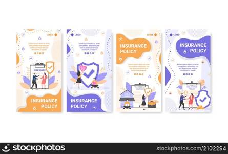 Insurance Policy Stories Template Flat Design Illustration Editable of Square Background for Social media, Feed, Greeting Card and Web