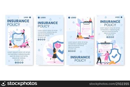 Insurance Policy Stories Template Flat Design Illustration Editable of Square Background to Social media, Greeting Card or Web