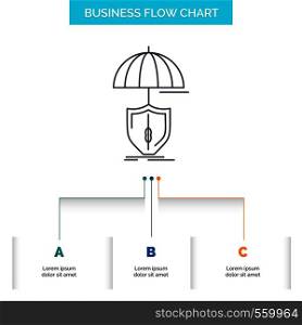 insurance, protection, safety, digital, shield Business Flow Chart Design with 3 Steps. Line Icon For Presentation Background Template Place for text. Vector EPS10 Abstract Template background