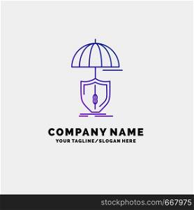 insurance, protection, safety, digital, shield Purple Business Logo Template. Place for Tagline. Vector EPS10 Abstract Template background