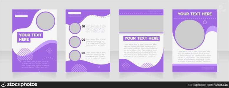 Insurance purple wavy blank brochure layout design. Service info. Vertical poster template set with empty copy space for text. Premade corporate reports collection. Editable flyer paper pages. Insurance purple wavy blank brochure layout design
