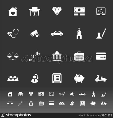 Insurance related icons on gray background, stock vector