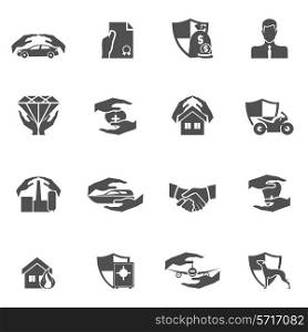 Insurance security icons black set of real estate property health car protection isolated vector illustration
