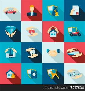 Insurance security icons flat set of life safety disaster events isolated vector illustration