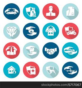 Insurance security icons flat set of medical life family protection and security symbols isolated vector illustration