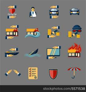 Insurance security icons set of medical property house protection isolated vector illustration
