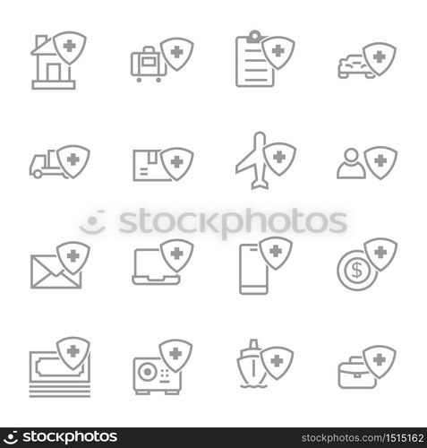 insurance simple line icons set vector illustration