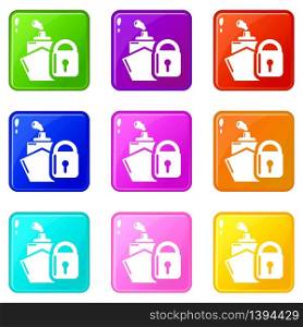 Insurance travel icons set 9 color collection isolated on white for any design. Insurance travel icons set 9 color collection