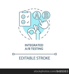 Integrated AB testing turquoise concept icon. Customer engagement platform feature abstract idea thin line illustration. Isolated outline drawing. Editable stroke. Arial, Myriad Pro-Bold fonts used. Integrated AB testing turquoise concept icon