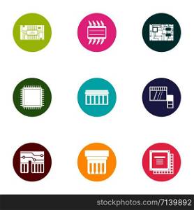 Integrated circuit icons set. Flat set of 9 integrated circuit vector icons for web isolated on white background. Integrated circuit icons set, flat style