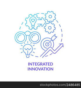 Integrated innovation blue gradient concept icon. Future of innovation management aspect abstract idea thin line illustration. Develop solutions. Isolated outline drawing. Myriad Pro-Bold font used. Integrated innovation blue gradient concept icon