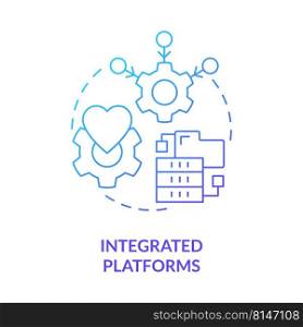 Integrated platforms blue gradient concept icon. Preparing for next pandemic outbreaks abstract idea thin line illustration. Operational efficiency. Isolated outline drawing. Myriad Pro-Bold font used. Integrated platforms blue gradient concept icon