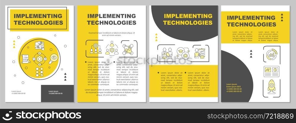 Integrating technologies brochure template. Execute innovative plan. Flyer, booklet, leaflet print, cover design with linear icons. Vector layouts for presentation, annual reports, advertisement pages. Integrating technologies brochure template