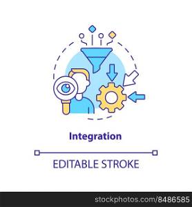 Integration concept icon. Business process. Element of supply chain management abstract idea thin line illustration. Isolated outline drawing. Editable stroke. Arial, Myriad Pro-Bold fonts used. Integration concept icon