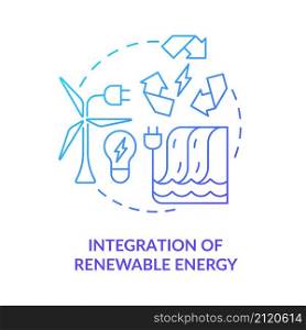 Integration of renewable energy blue gradient concept icon. Smart grid technology abstract idea thin line illustration. Isolated outline drawing. Roboto-Medium, Myriad Pro-Bold fonts used. Integration of renewable energy blue gradient concept icon