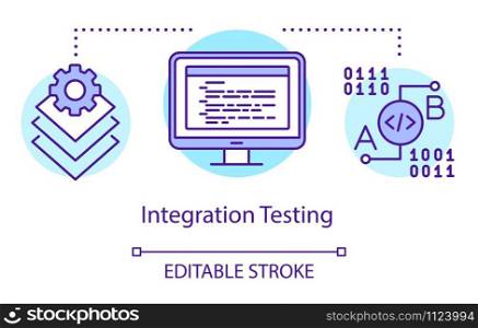 Integration testing concept icon. Examine units in groups idea thin line illustration. Software testing process. Indicating issues and problems. Vector isolated outline drawing. Editable stroke