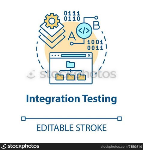 Integration testing concept icon. Software development stage idea thin line illustration. Application perfomance verification. IT project managment. Vector isolated outline drawing. Editable stroke